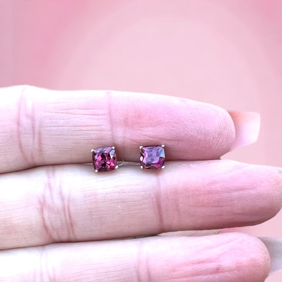Rare Natural Rhodolite Garnet Earrings Sterling Silver 5mm , January Birthstone - Picture 3 of 4